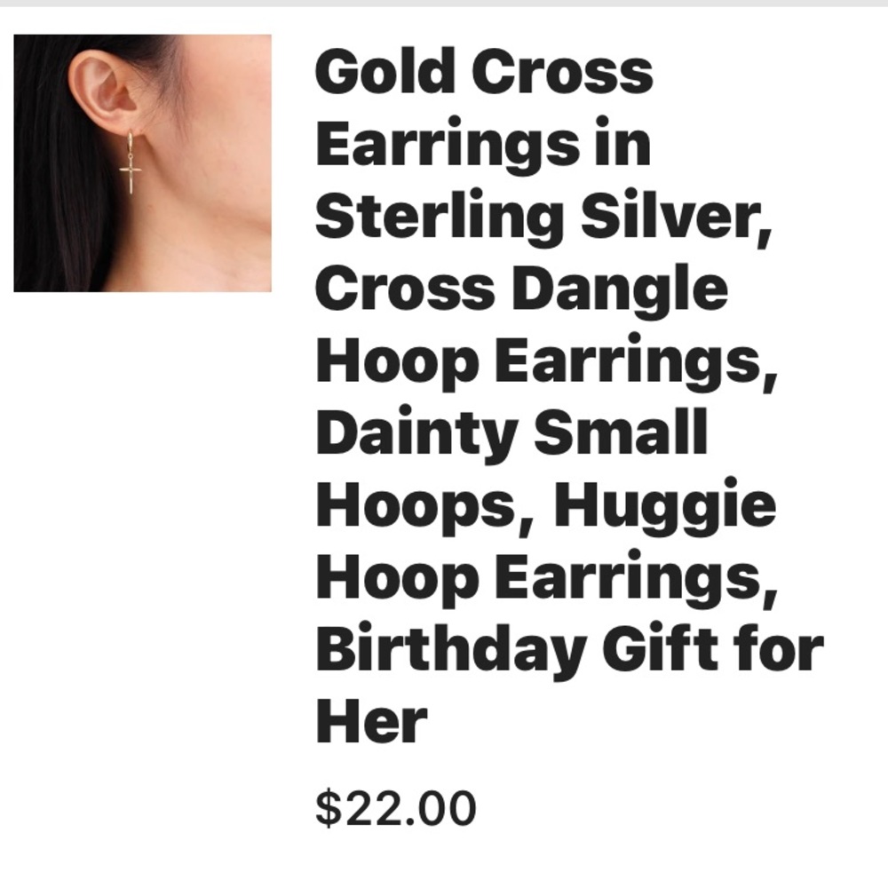 Gold, Sterling silver, cross earrings.